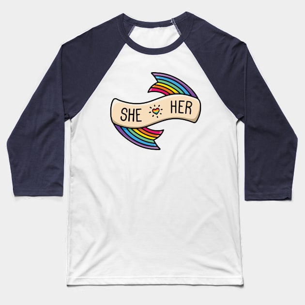 Pronoun Badge She/Her Baseball T-Shirt by CarnelianLights